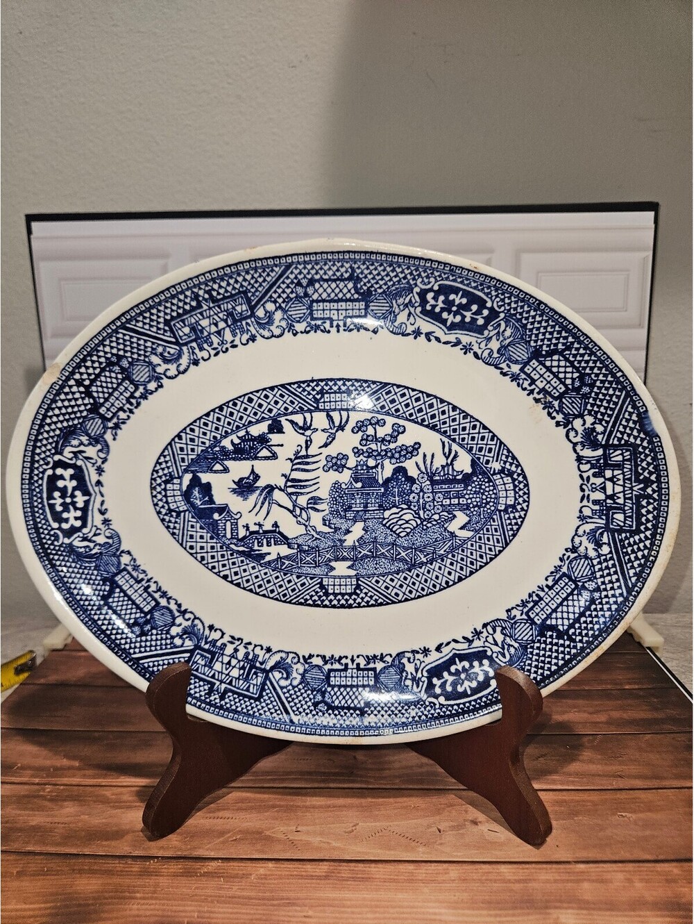 Vintage blue oval plate - no markings